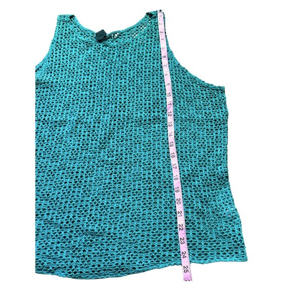 SOLD vintage 90s teal knit cotton mesh shirt size large - Picture 4 of 8